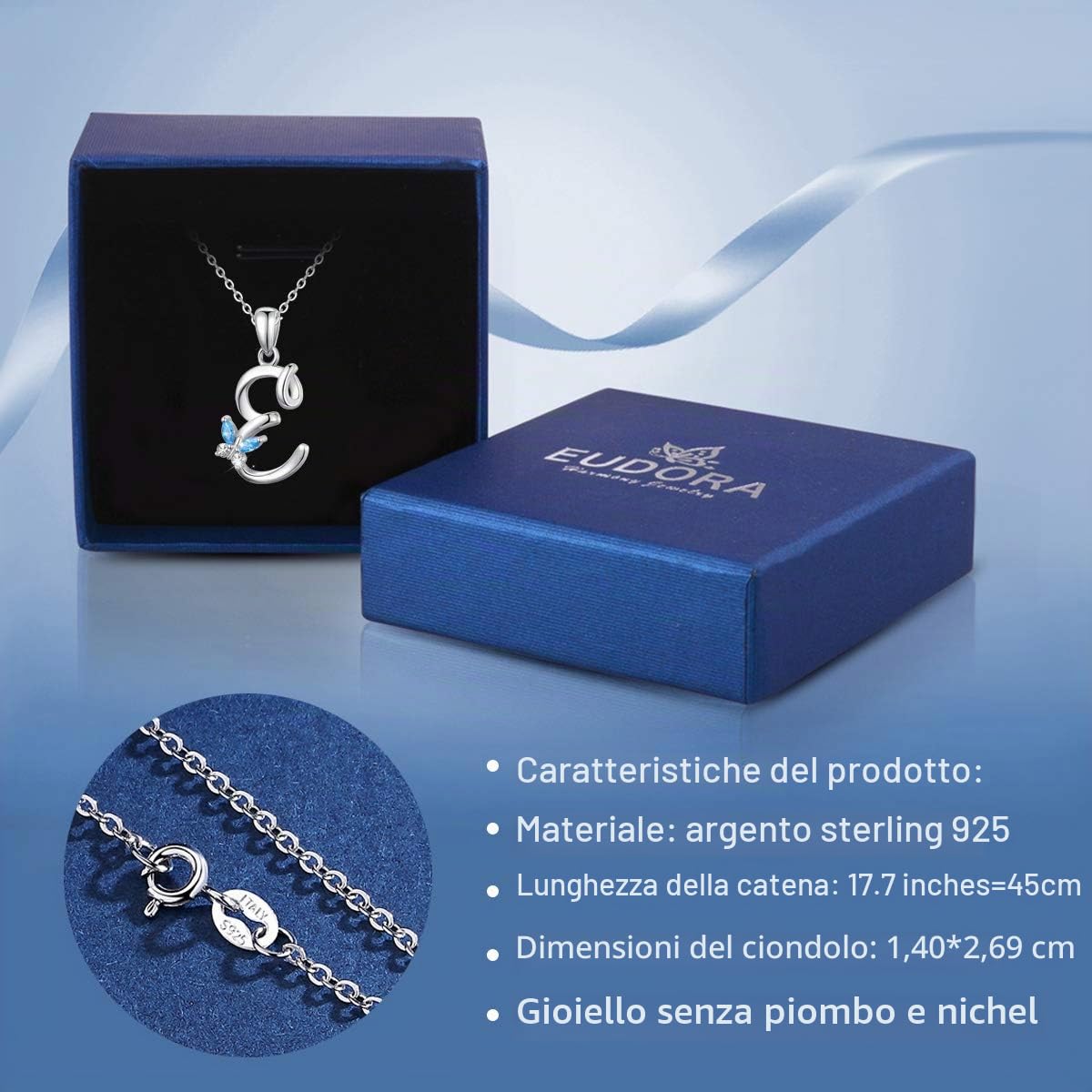 Collana Iniziale Argento Sterling 925 26 Lettere dell'Alfabeto Ciondolo Personalizzato Nome Gioielli Collane Regali per Donne Ragazze Festa della Mamma, Catena 45 cm