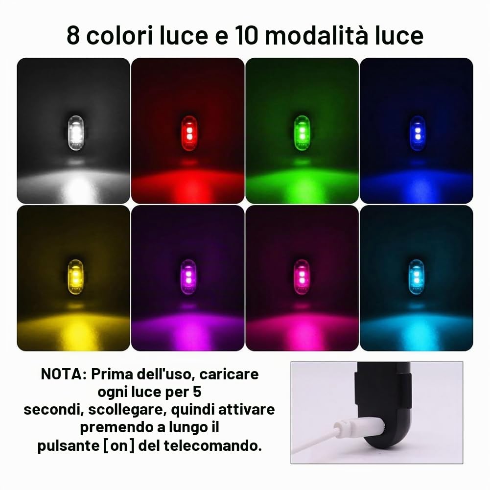 4 luci stroboscopiche a LED fili con, 8 colori USB Charing luci di emergenza impermeabili