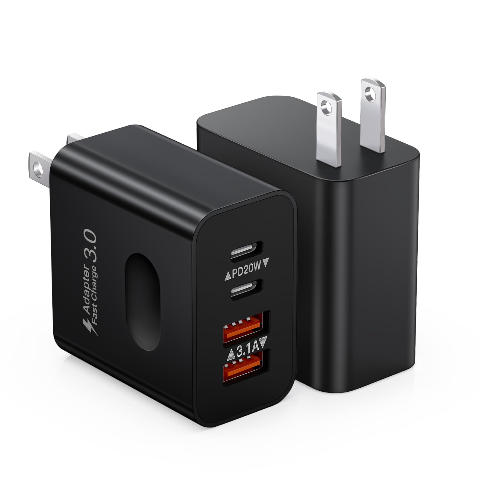 [2-Pack] USB C Charger Block, 40W 4-Port USB C Wall Charger Fast Charging Dual USB-C Power Adapter + Double USB Wall Plug Multiport Type C Brick for iPhone 15 14 13 12 11 Pro Max XS XR, Samsung Cube