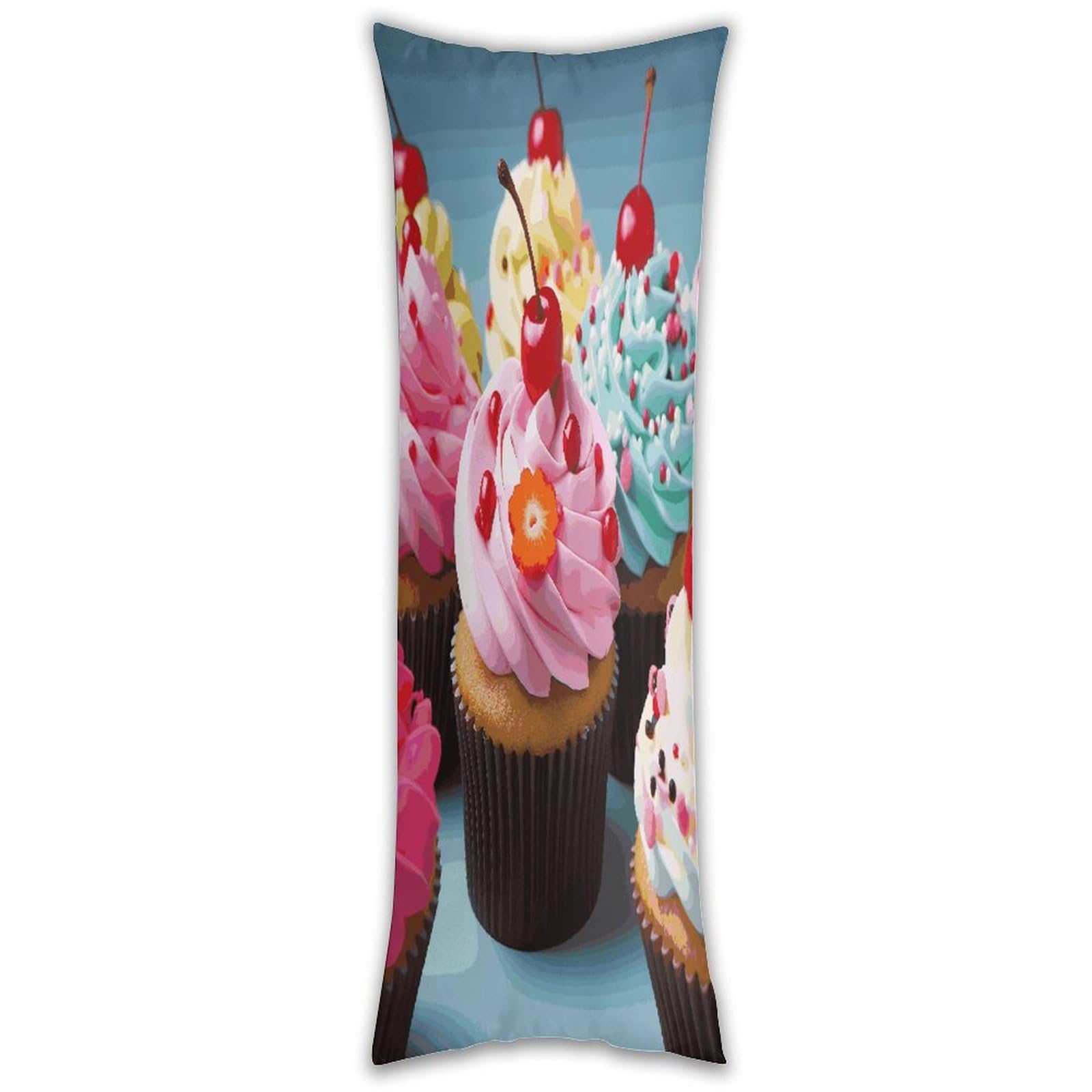 Cupcake Pillowcase Long Pillow Case Cozy Pillow Cover Pillow Protector Soft Long Cushion Case Long Body Lumbar Decorative Throw Pillow Cover for Bed Sofa Couch 18.9 X 53 Inches