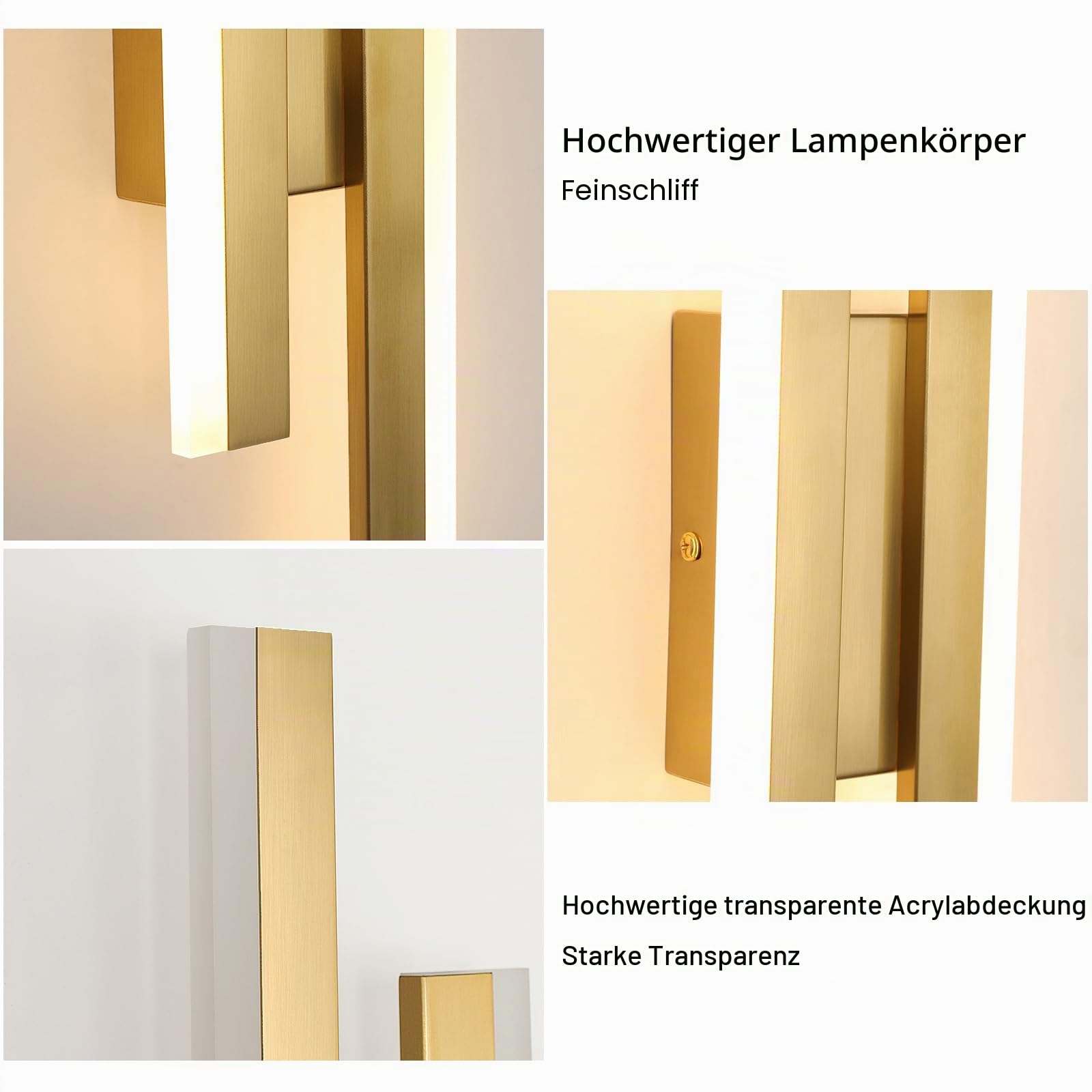 Comely Moderne LED Wandleuchte, 16W 1800LM Innen Wandlampe Gold, Linie LED Wandbeleuchtung Warmes Weiß 3000K für Schlafzimmer, Wohnzimmer, Flur, Treppe