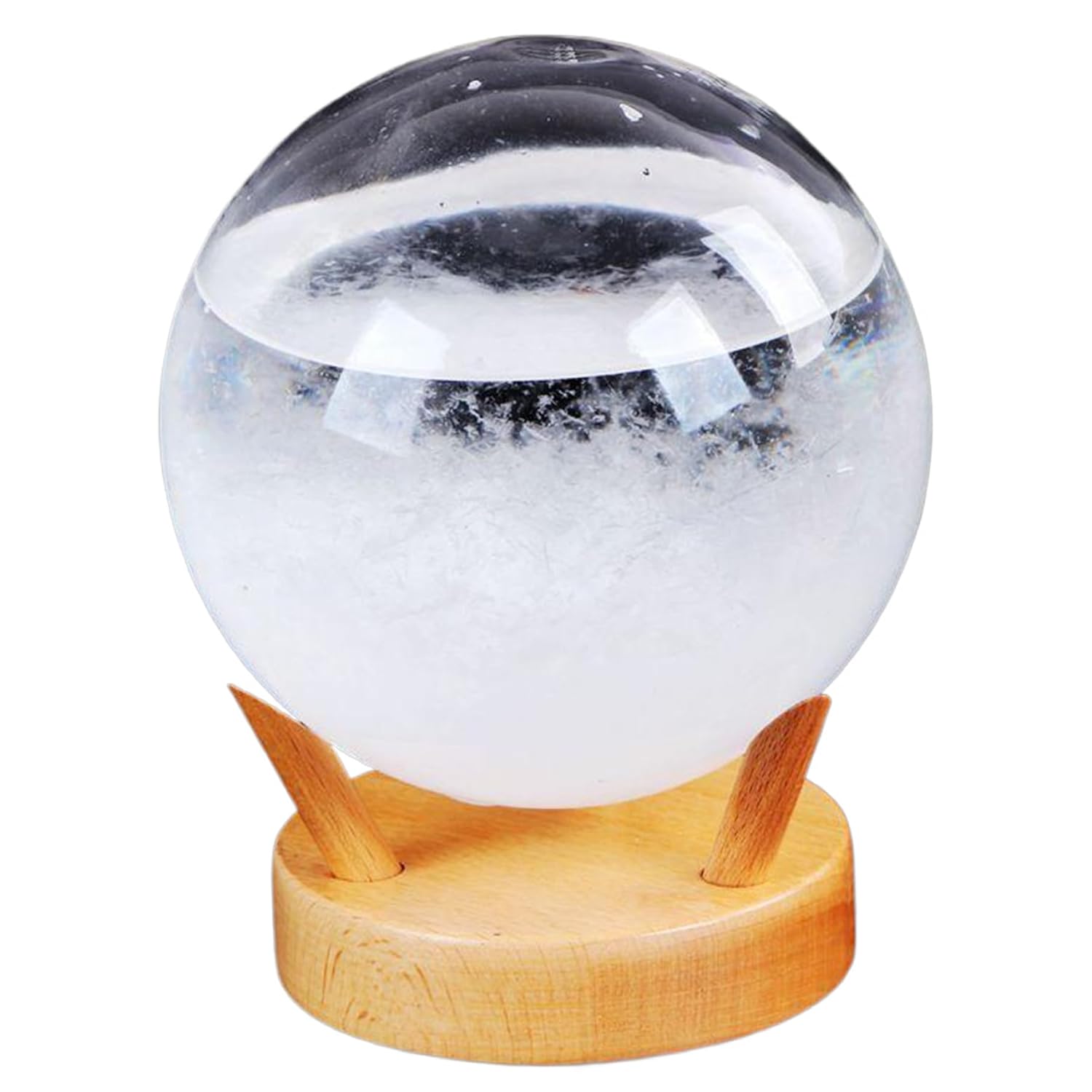 Storm Glass Weather Predictor, Spherical Storm Cloud Weather Predictor with Wooden Base for Home & Office,White