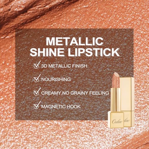 OULAC Glow Metallic Shine Lipstick, Nude High Impact Lipcolor, Lightweight Soft and Ultra Hydrating, Long Lasting - Image 3