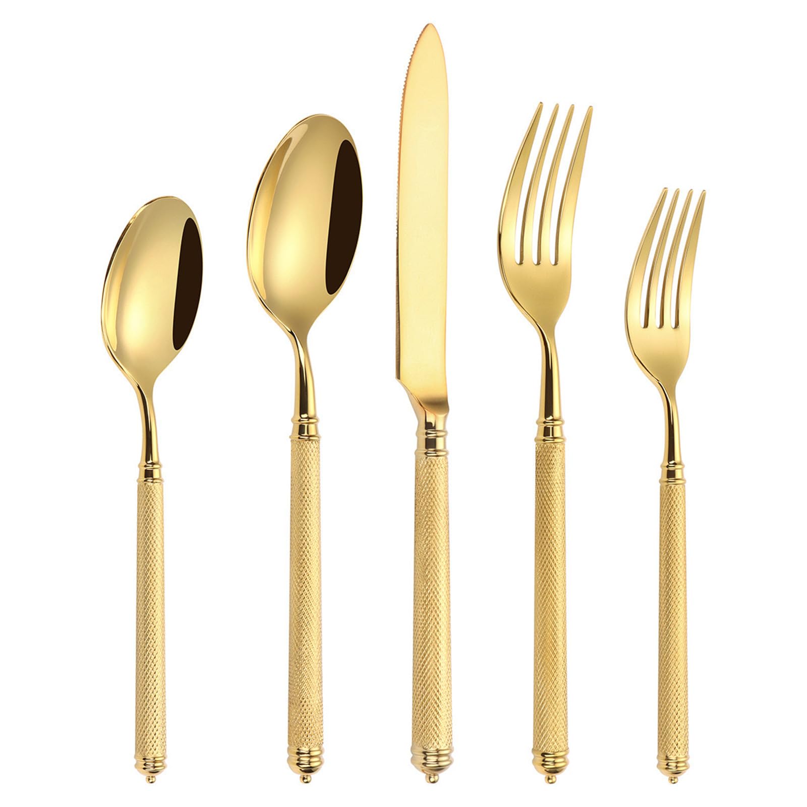 Ce Service de Couverts 50 pièces pour 4 Personnes Comprend Un Couteau, Une Fourchette et Une cuillère de Table à Manche doré, Le Tout en Acier Inoxydable 18/8.