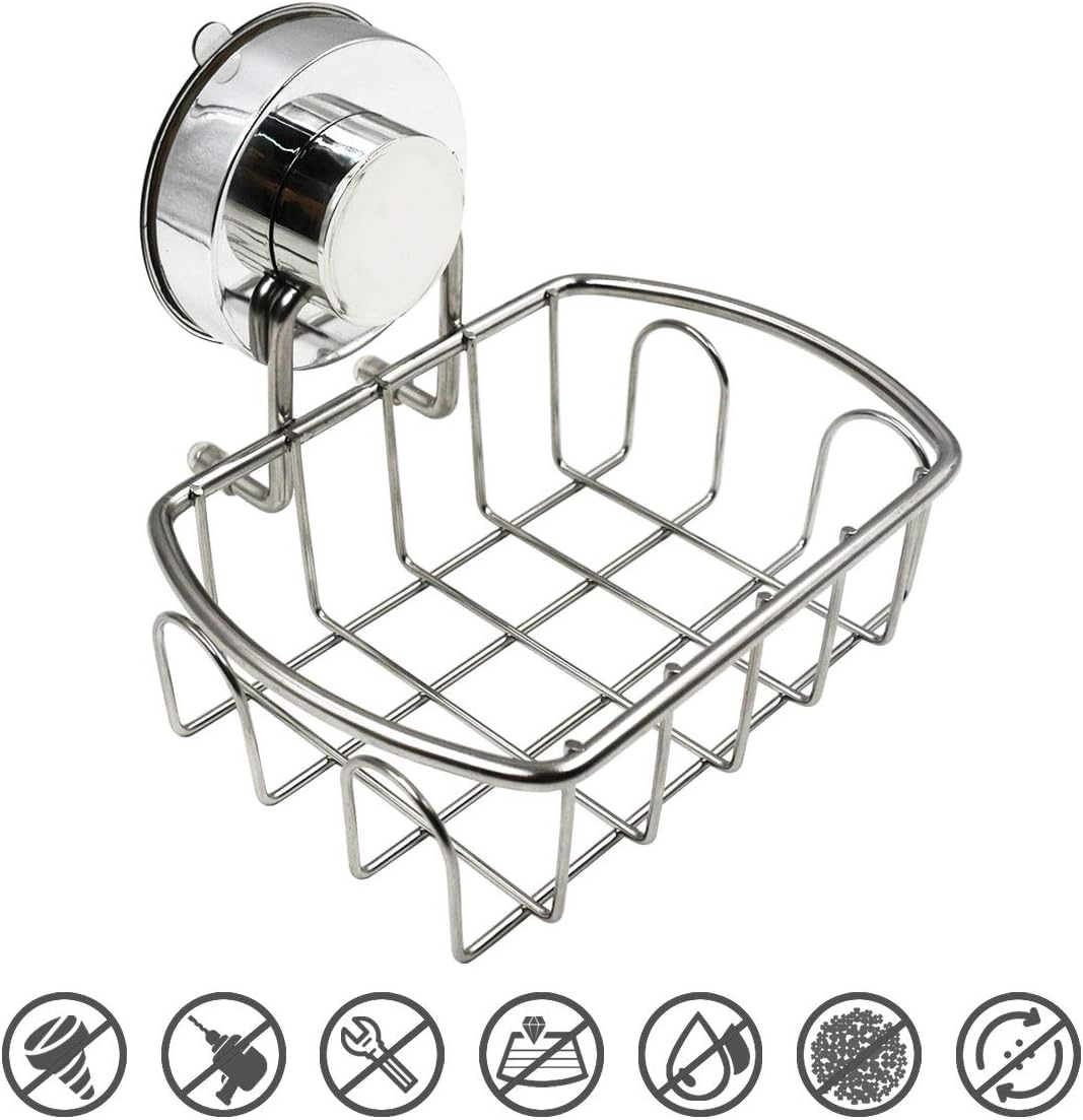 Top-spring Shower Soap Holder, 2 Pack, Stainless Steel Soap Dish Basket, Vacuum Suction Cup Soap Holder Tray, Rust-Proof Bar Soap Holder for Bathroom Shower & Kitchen Sink