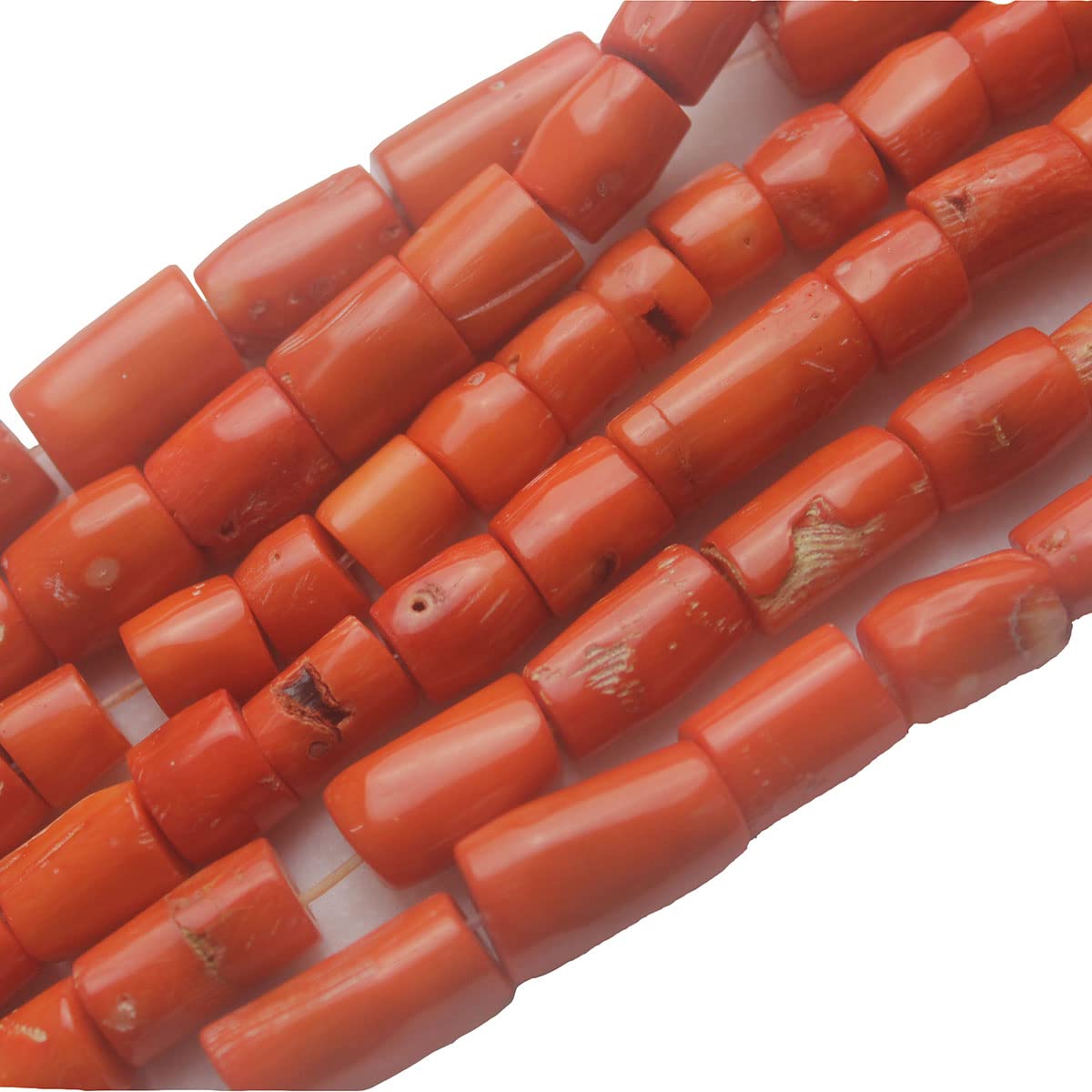 LIFAVOVY 10-13mm Orange Coral Semi Precious Gemstone Irregular Column Loose Beads for Jewelry Making 15" Dyed Color