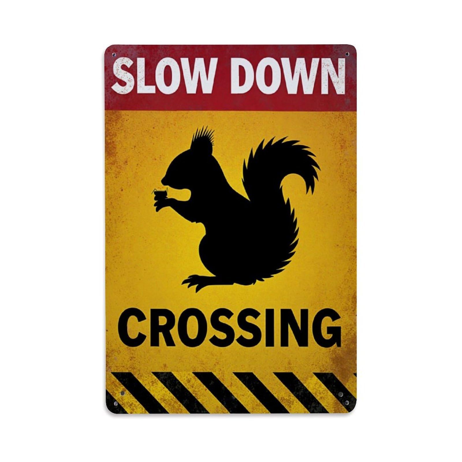Squirrel Crossing Warning Sign Pattern Vintage Tin Sign Retro Metal Wall Decor Metal Poster, Home Bar Garage Farmhouse Cafe Wall Art Decoration 8x12Inches