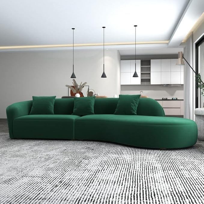 Image of Modern Classic L Shape Sectional Sofa Set, Chesterfield Style 4 Seater Sofa Set with Pillows for Living Room, Bedroom and Office, Office, and Hallway Colour (Green)