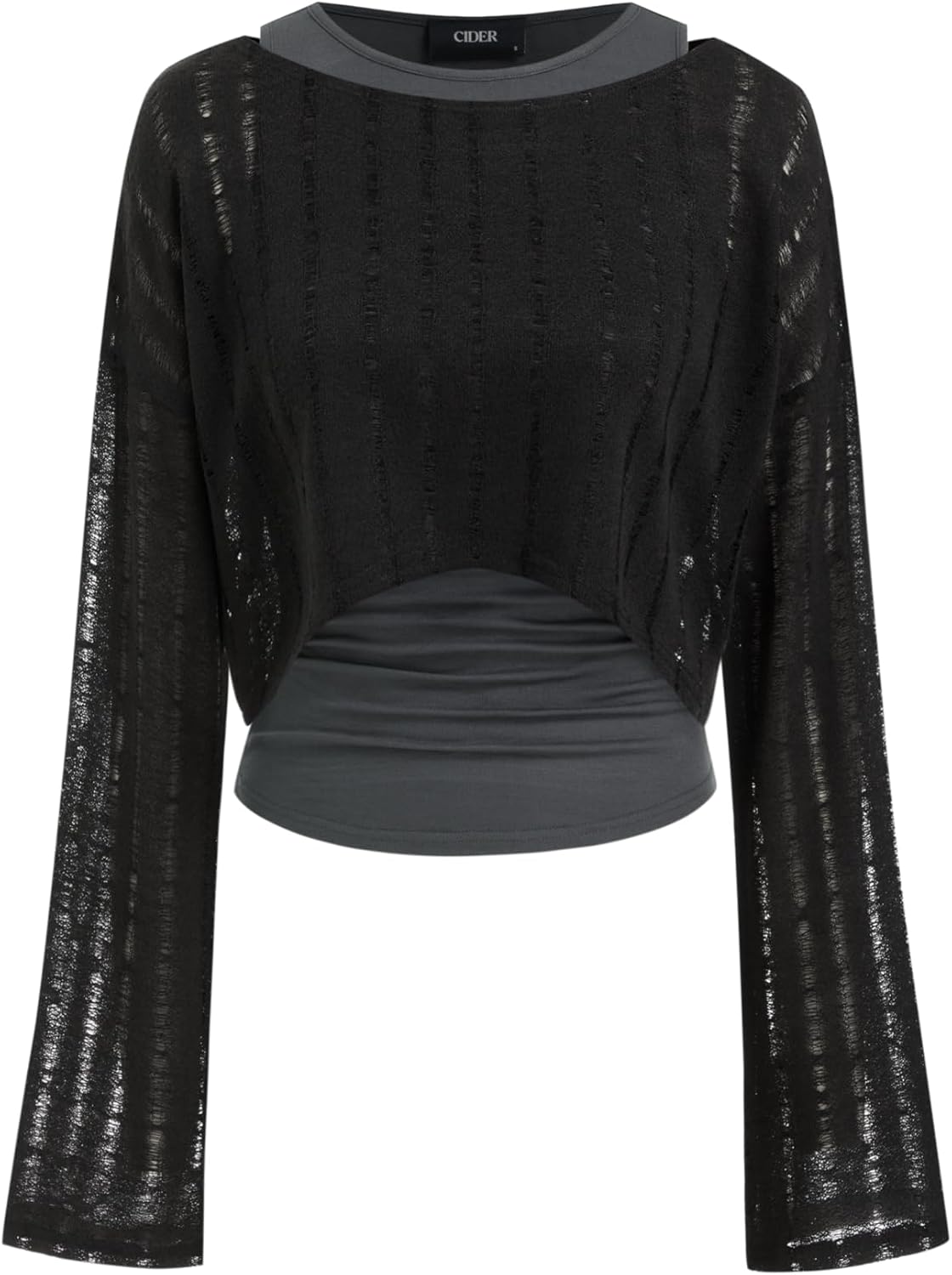 CIDER Cropped Knit Sweater Set Two Piece Long Sleeve Tank Top