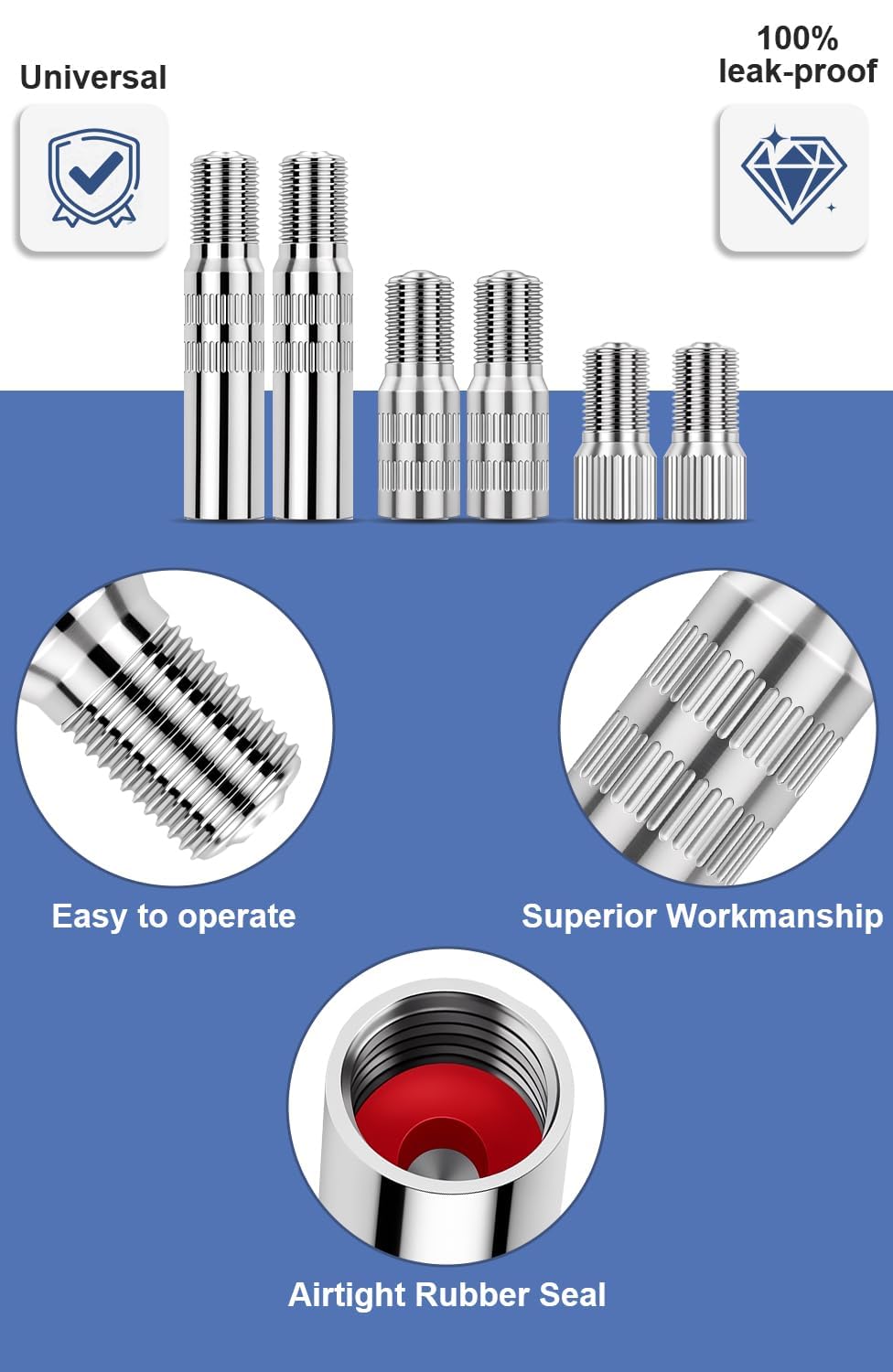 Vehepeay 6 Pièces Rallonge Valve Pneu, Pneu Voiture H62 Laiton Nickelé, Adaptateur Valve avec Hauteur de19mm, 27mm,39mm, Valve Adaptateur de Valve pour Voitures, Camions, Motos, Vélos, E-Trottinette - 3