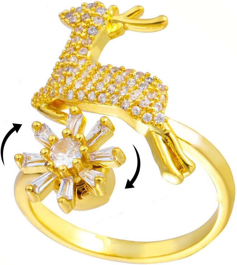 Sunflower Fidget Ring for Women Gold Anxiety Crystal Rings Cubic Zirconia Sunflower Open Adjustable Fidget Ring Spinner Sun Ring for Men Trendy Jewelry