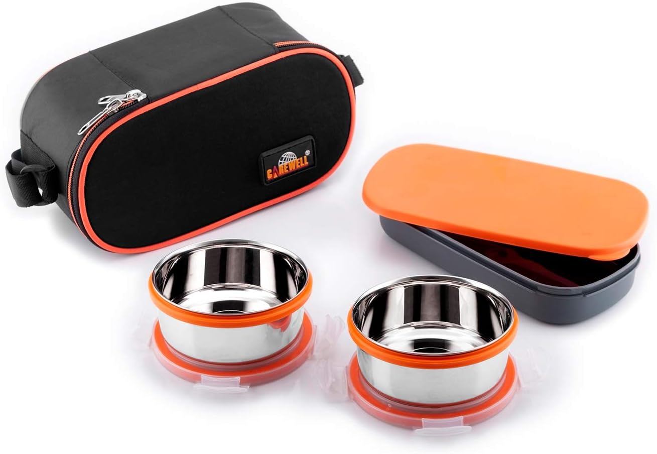 Wellcare Care Well Royal Stainless Steel Double Decker 2 Containers with Small Lunch Box (Black, 1000 ml)