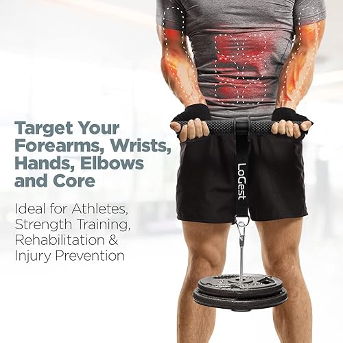 Miniatura 4 de LoGest Forearm Blaster - Rodillo de muñeca de antebrazo - Equipo de entrenamiento de antebrazo - Núcleo de acero con asas antideslizantes de goma -