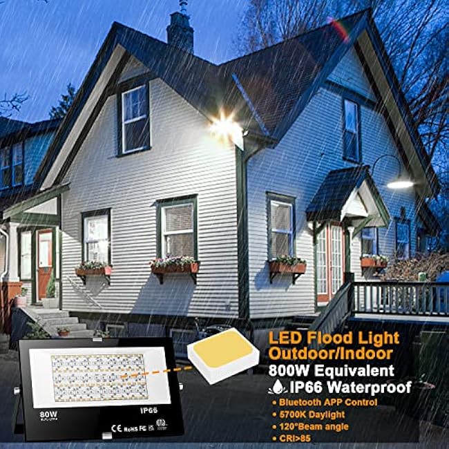 LED Flood Light Outdoor 800W Equivalent Smart RGB Color Changing Landscape Lighting Daylight 5700K 4 Pack