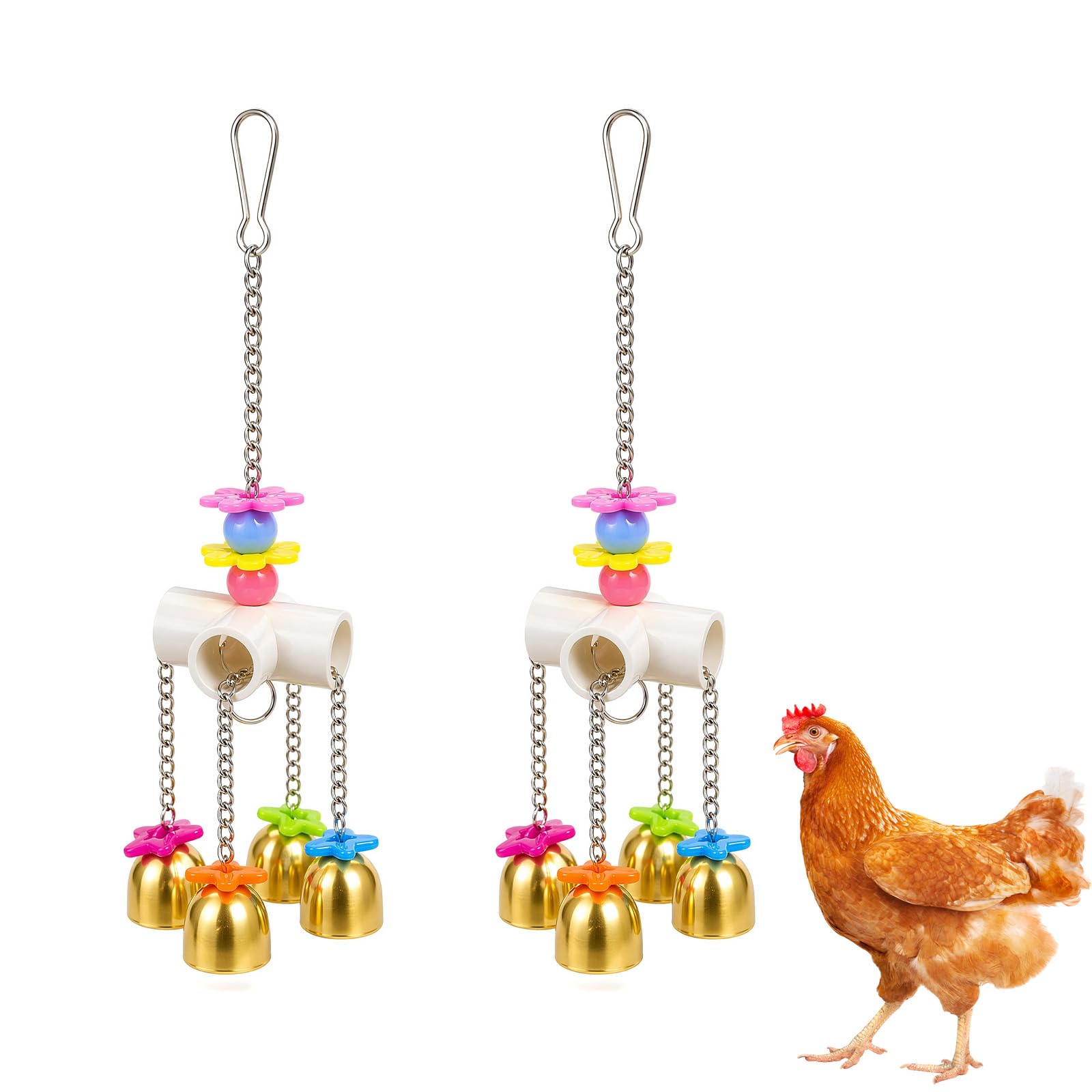 Yulondar 2PCS Chicken Toys, Durable Peck Toys with Bells Wind Chimes