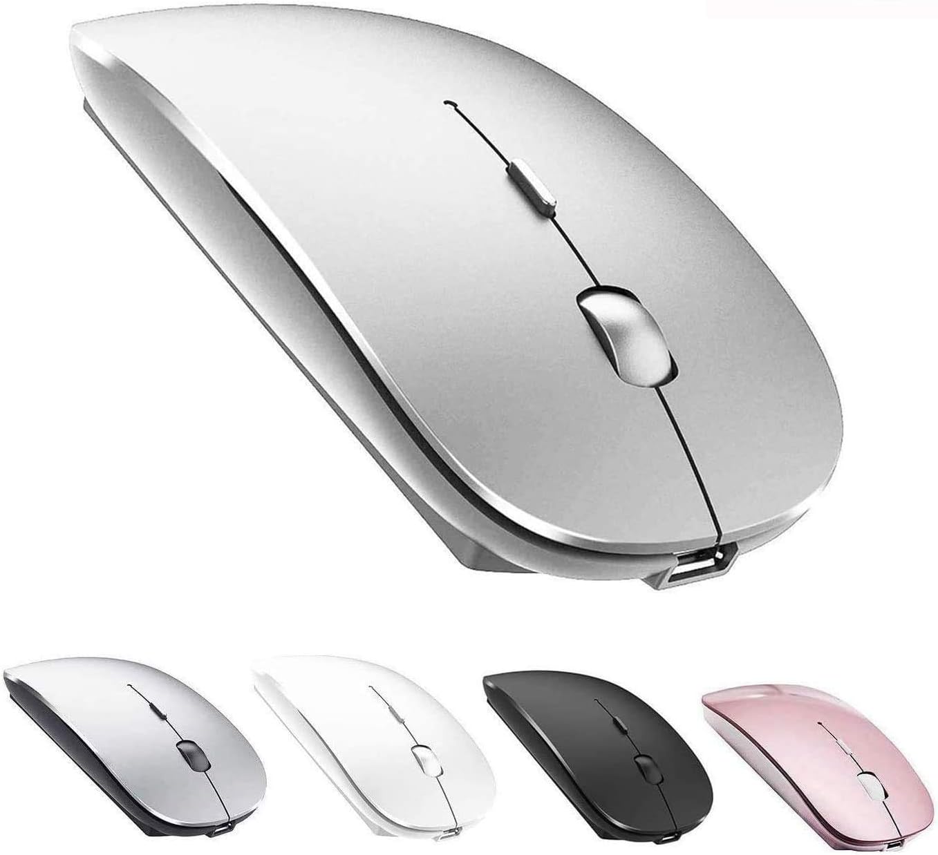 Bluetooth Mouse,Rechargeable Wireless Mouse for MacBook Pro/MacBook Air,Bluetooth Wireless Mouse for Laptop/PC/Mac/iPad pro/Computer (Silver)