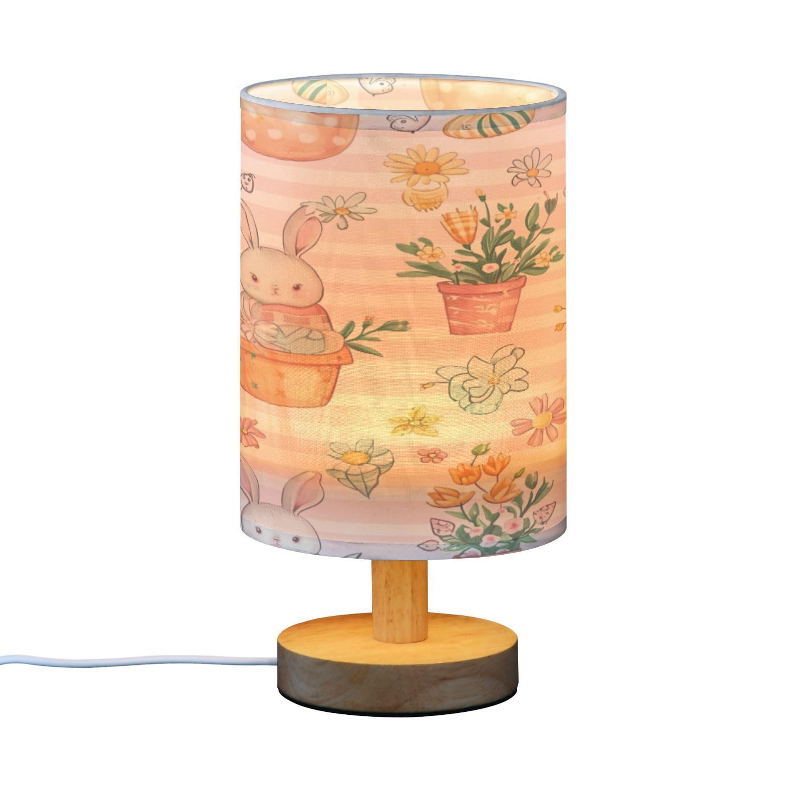 SDMKA Cute Easter Pattern Bedside Table Lamp for Bedroom, Minimalist Nightstand Lamp with Round Fabric Shade for Living Room, Office, No Bulb Required