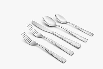 Cambridge Sasha Sand 20-Piece 18/0 Silverware Set for 4, Flatware | sand, dishwasher safe | includes knives, forks, and spoons | heavy duty, cutlery set for kitchen and dining, utensil set