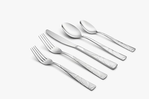 Cambridge Sasha Sand 20-Piece 18/0 Silverware Set for 4, Flatware | sand, dishwasher safe | includes knives, forks, and spoons | heavy duty, cutlery set for kitchen and dining, utensil set