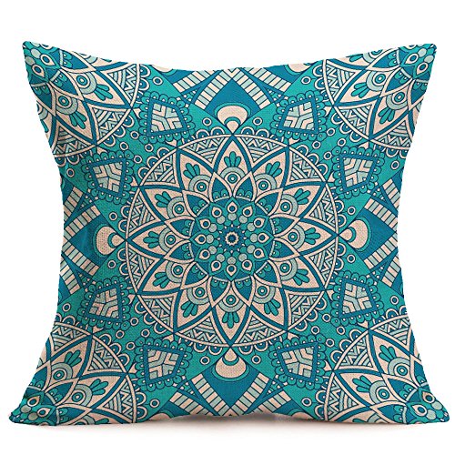 Watopi Boho Funda de cojín, patrón geométrico, lino de algodón, decoración bohemia, funda de almohada cuadrada, sofá dormitorio con cremallera oculta, 18 x 18 pulgadas, 1 pieza