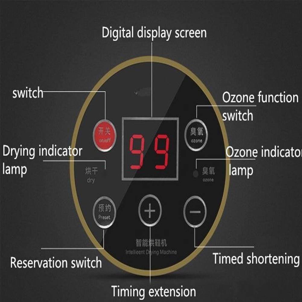 Secador de Zapatos eléctrico y desodorizador de ozono, esterilizador de Zapatos/Botas con Controles Digitales, Temporizador telescópico Plegable para desinfección (27 x 10 cm) - Negro