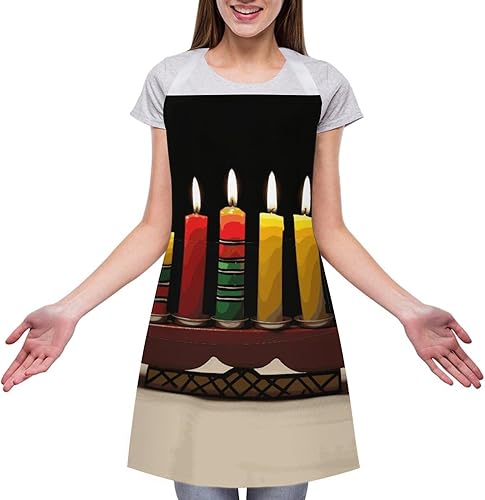 Miniatura 3 de MUSM Kwanzaa Candles ApronClassic Vintage Funny with Pockets Aprons,Adjustable Bib Waterdrop Resistant for Kitchen Cooking Restaurant BBQ Painting