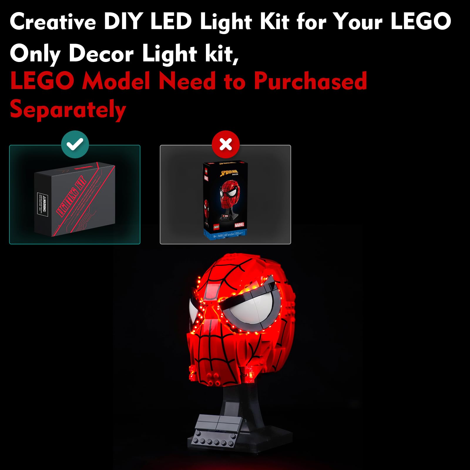 Light Kit for Lego Spider-Man's Mask, Lighting Set for Lego 76285 Marvel Spider-Man's Mask, Not Include Models - Image 2