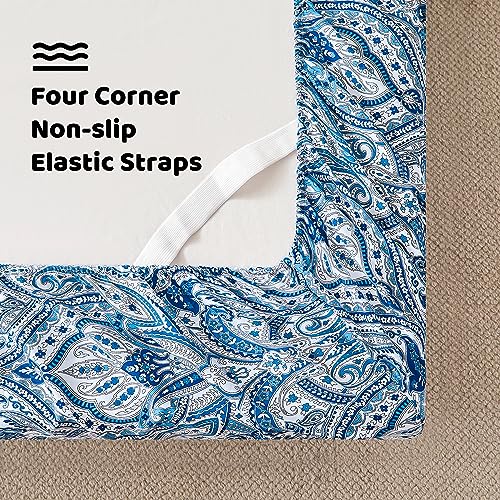 Image of Softan Blue Twin Size Sheet Set, Paisley Printed Bed Sheets for Single Bed, 3-Piece Microfiber Fitted Sheet with 15 inch Deep Pocket & Non-Slip Straps, Patterned Bedding Sheets & Pillowcase Set