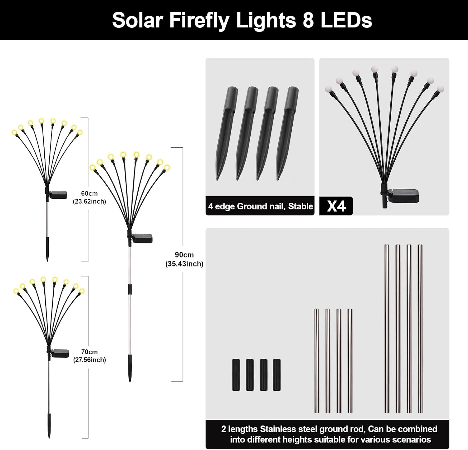 Solar Firefly Lights Warm White, 8 Modes 800mAh Swaying Firefly Yard Lights Solar Powered Outdoor Waterproof for Outside Yard Patio Lawn Pathway Walkway Stake Christmas Garden Decor (4 Pack)