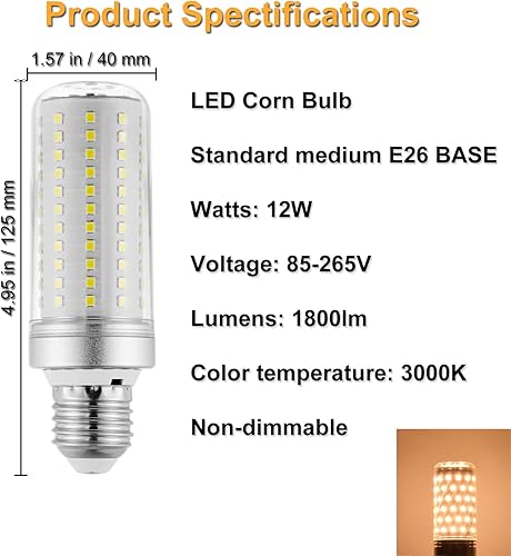 Miniatura 2 de RAYHOO - Bombillas LED incandescentes de 12 W equivalentes a 100-150 vatios, base E26E27, 1800 lúmenes, ultra brillante, no regulable, paquete de 2