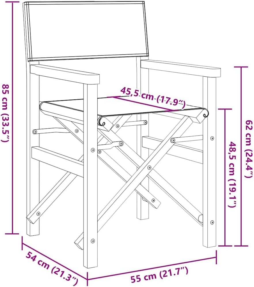 Folding Director's Chair Set of 2 in Grey Teak Wood and Polyester Medium Collapsible for Indoor Outdoor Use with Durable Construction and Comfortable Upholstery