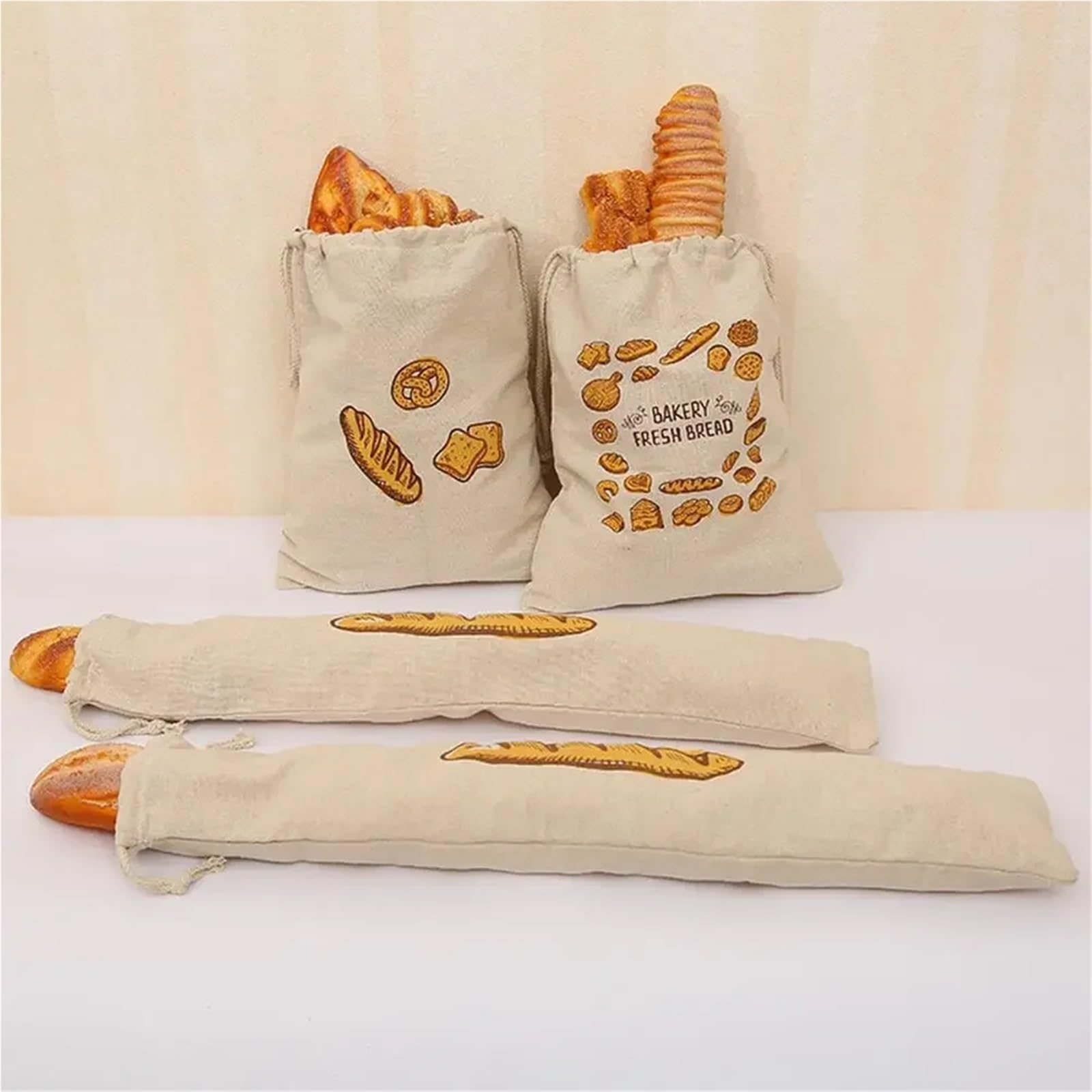 Selbstgemachte Brotaufbewahrungsbeutel, Brotbeutel, Leinen-Brotbeutel, Mehrfarbig, 1–5 Stück, wiederverwendbar, mit Kordelzug, waschbar, ungebleicht, for die Küche | B,5PCS