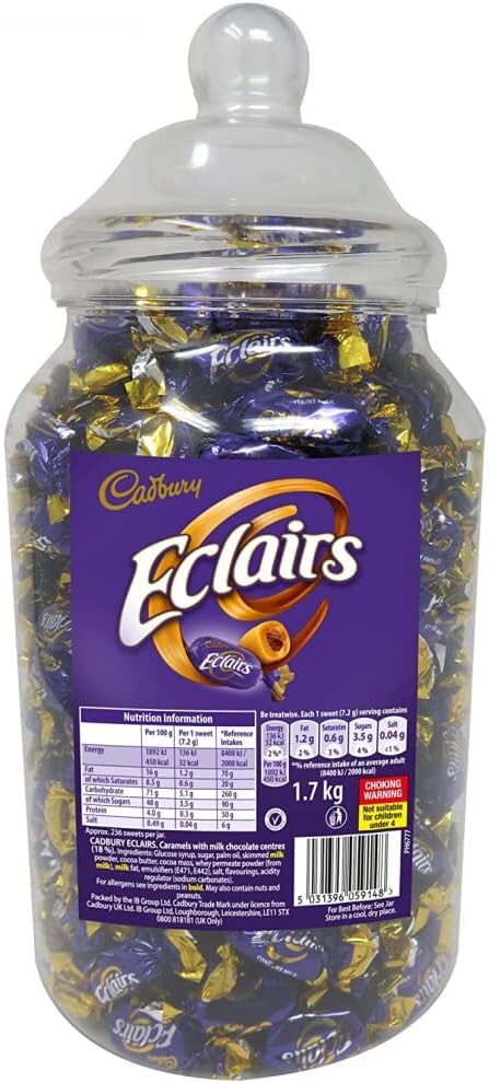 Eclairs Chocolate Gift Jar 1.75kg Original Chocolate Eclairs Jar Soft Chocolatey Centre Sweet Treats