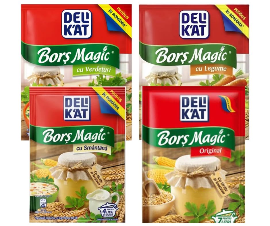 Bors Magic Variety Pack – Traditional Romanian Soup Seasoning Mix | Original, Herbs, Vegetables & Sour Cream Flavors | Pack of 4