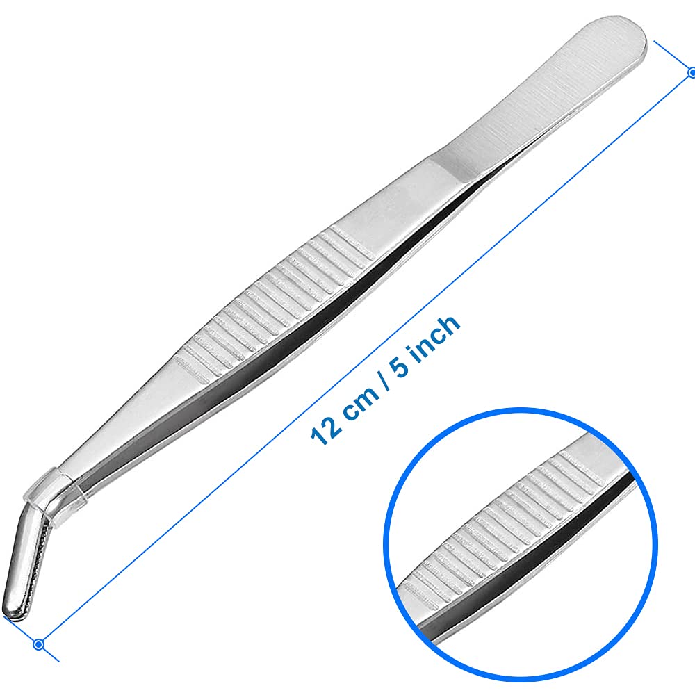 MMOBIEL Pincety ze stali nierdzewnej 12 cm / 5 cali z zakrzywioną, złapaną końcówką, 2 sztuki, narzędzie wielofunkcyjne do pracy przemysłowej, użycie laboratoryjne, ogrodnictwo, gotowanie