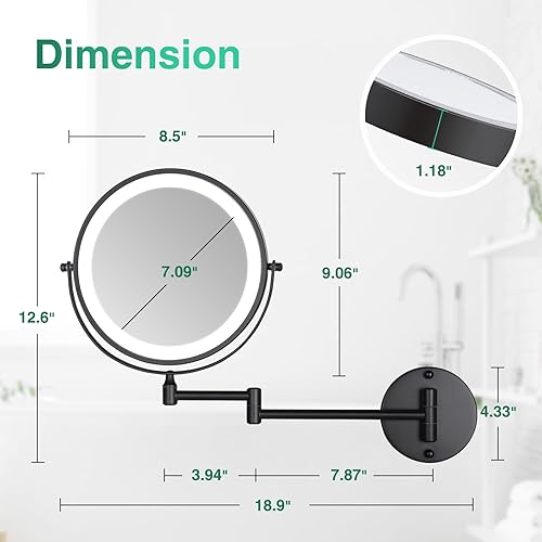 Miniatura 7 de GREENFROM Espejo de maquillaje iluminado de 8.5 pulgadas con aumento, doble cara doble táctil 1X10X espejo de aumento con luces, espejo de baño