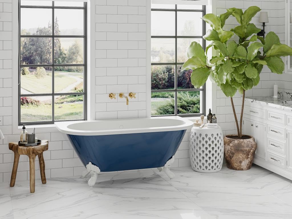 Vente-unique - BaÒo semi-exenta retro con patas de ·guila - Azul brillante - 154L - 150 x 74 x 61 cm - BOLISA