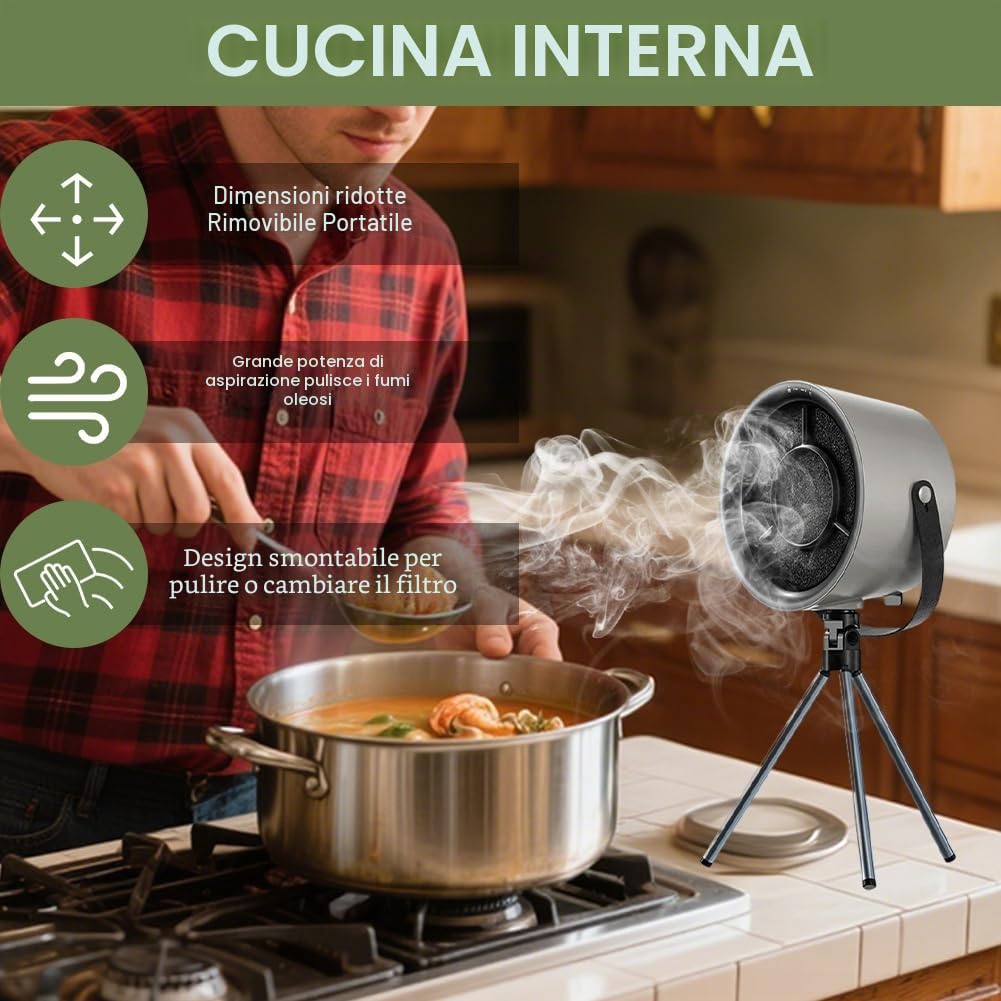 Cappa aspirante da tavolo, portatile e potente, 3 livelli di vento, ventilatore rimovibile e lavabile, ideale per grigliate al coperto, fonduta e cucina camper (grigio)
