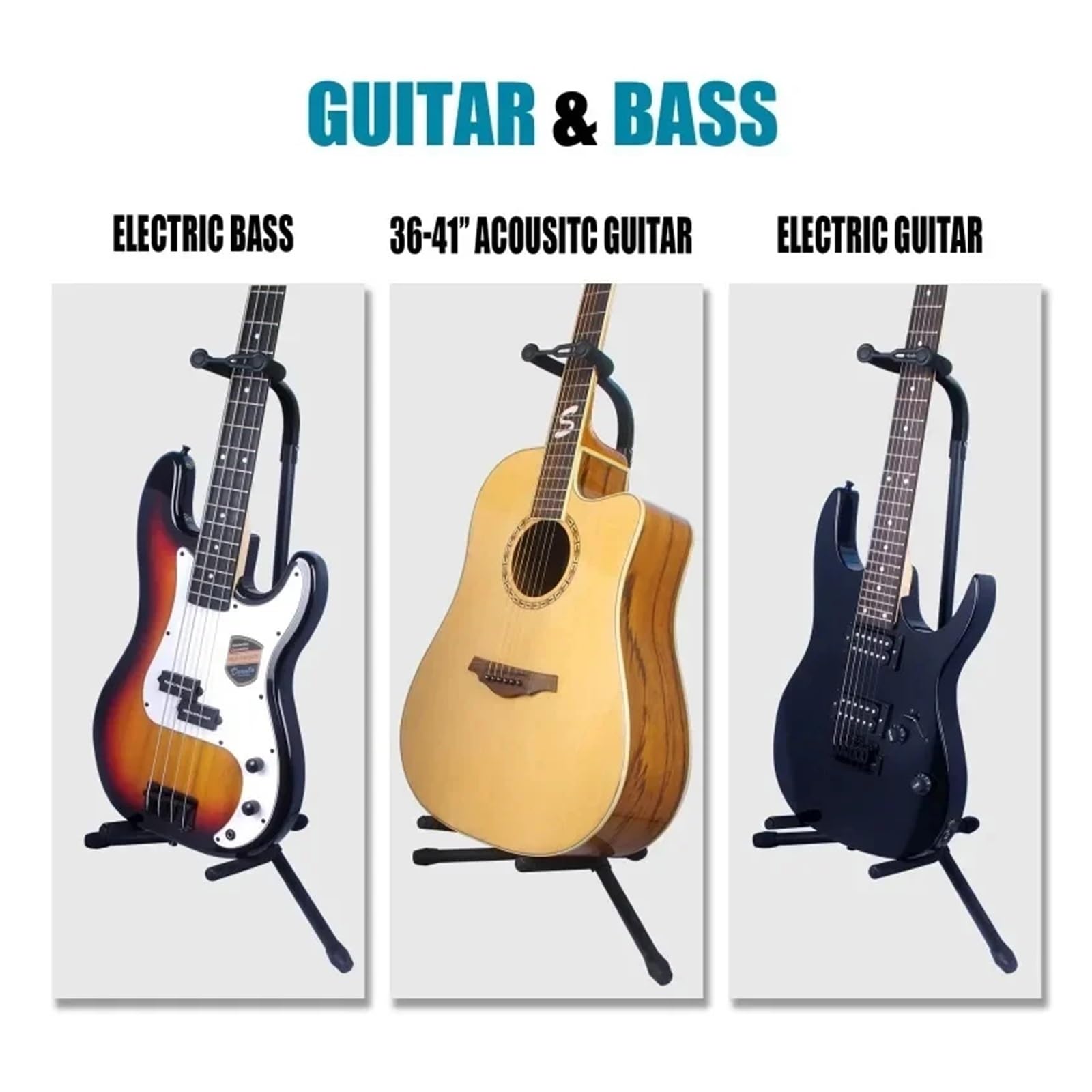 Porta Chitarra Supporto Verticale for Chitarra Pieghevole e Regolabile, espositore for Strumenti, Ukulele, Pipa, Basso, Folk, Classico, Elettrico, Supporto for Chitarra in Legno