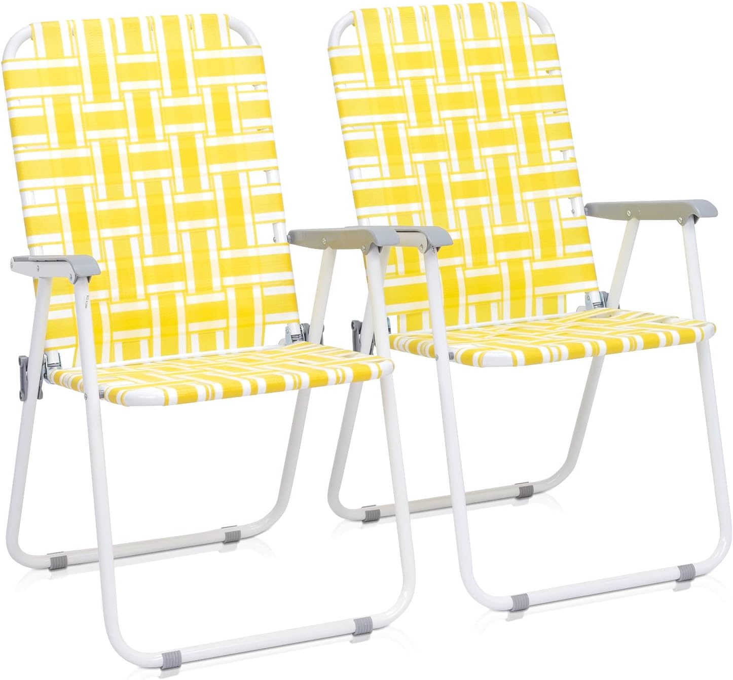 Set of 2 Classic Outdoor Camping Chairs,Patio Folding Lawn Chair,Outdoor Beach Portable Folding Camping Chair for Garden, Pool, Beach, Backyard (Yellow & White Strip)