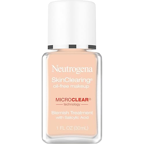 Neutrogena SkinClearing Oil-Free Acne and Blemish Fighting Liquid Foundation with Salicylic Acid Acne Medicine, Shine Controlling, for Acne Prone Skin, 80 Medium Beige, 1 fl. oz