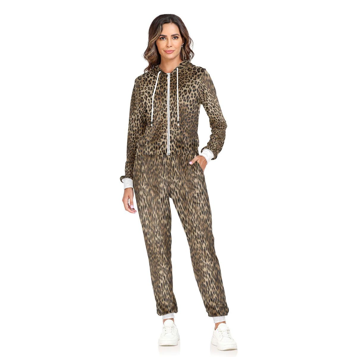 Conjunto deportivo de 2 piezas para mujer, diseño de piel de leopardo, manga larga, conjunto deportivo de piel de animal