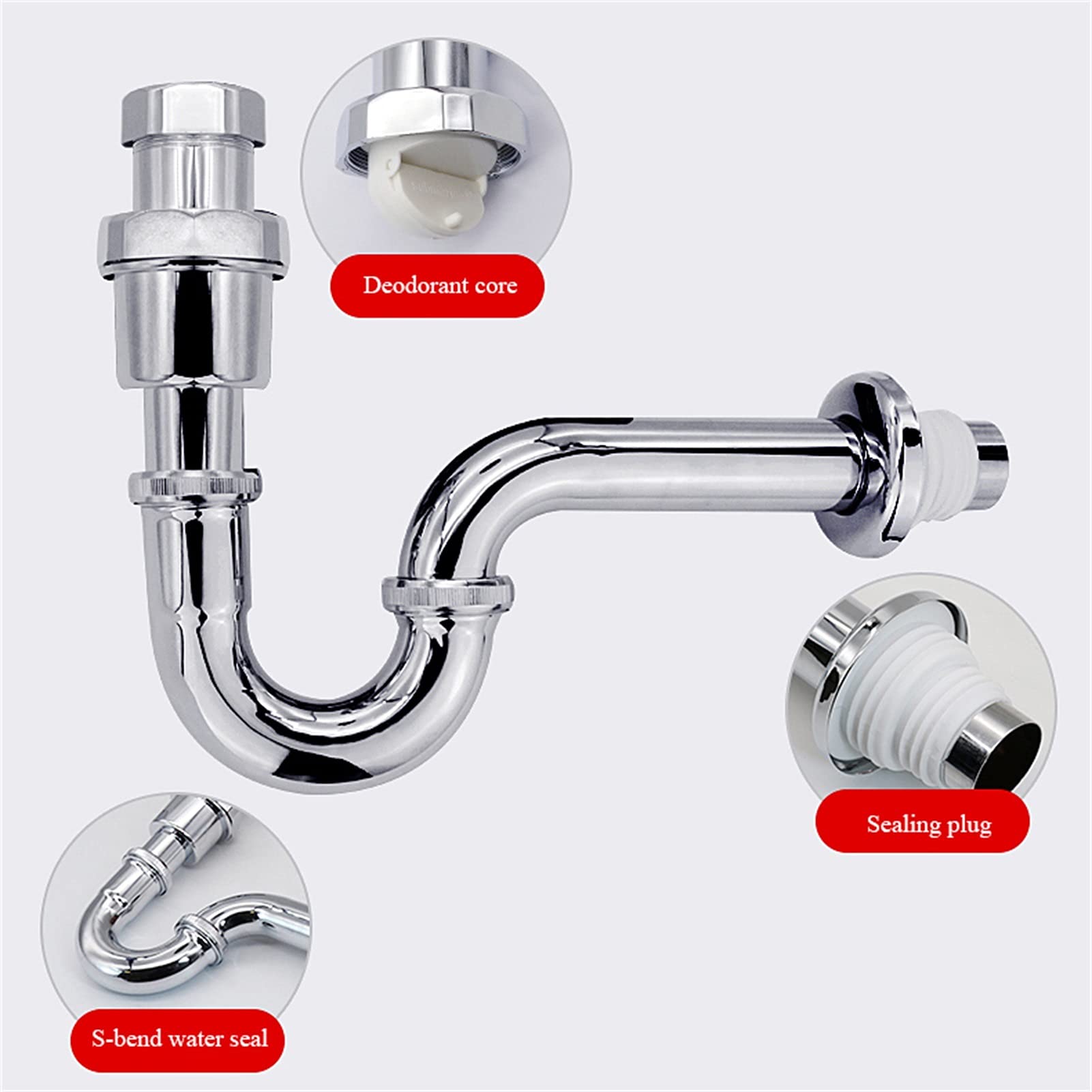 AnSafe Trampa de Botella, Antiolor Antibloqueo Accesorios para fregaderos Ajustable Pared Tubo de desagüe Fácil de Instalar (Color : A)