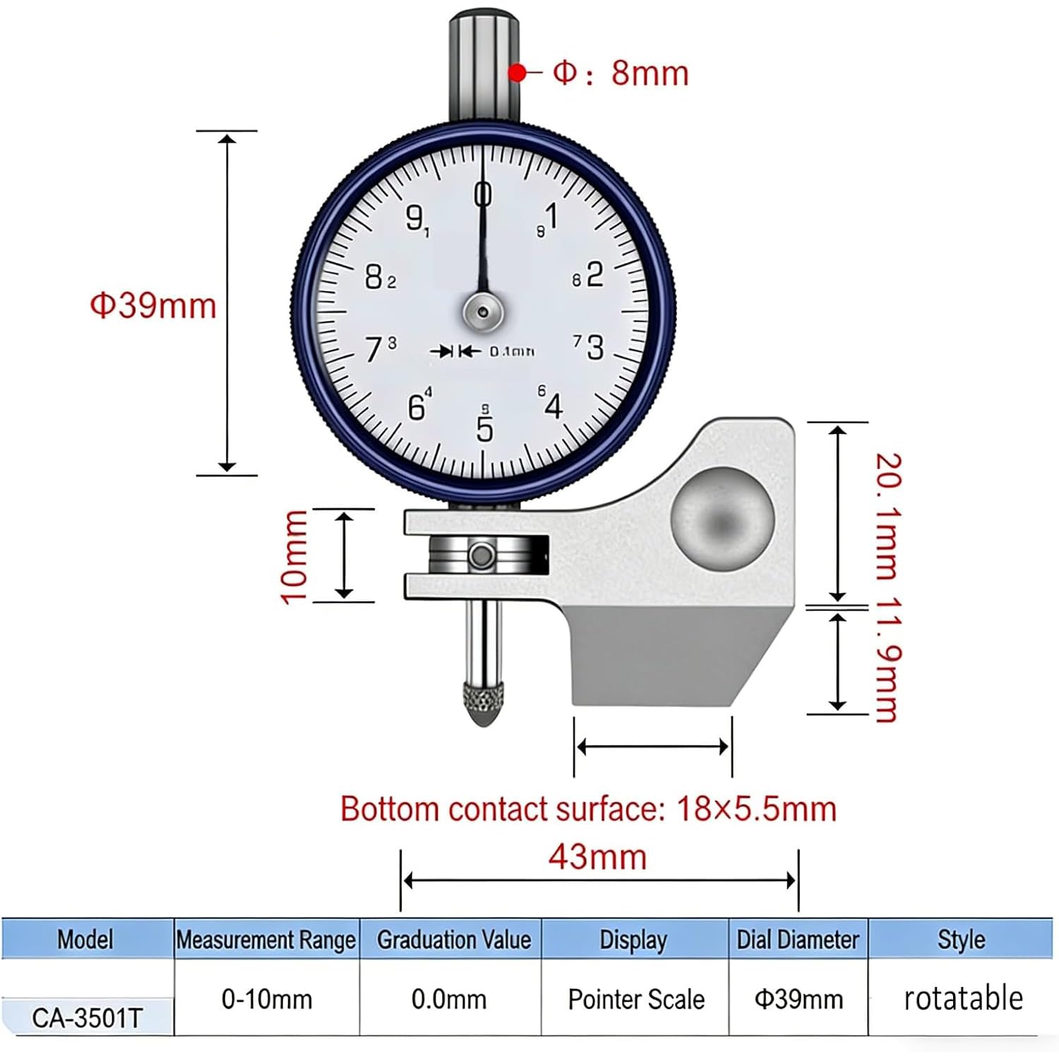 Medidor de diferencias de superficie de precisión, precisión de 0,1 mm, rango de 0 a 10 mm, precisión, giratorio, graduaciones claras, para moldes, piezas de automóviles, procesamiento mecánico.