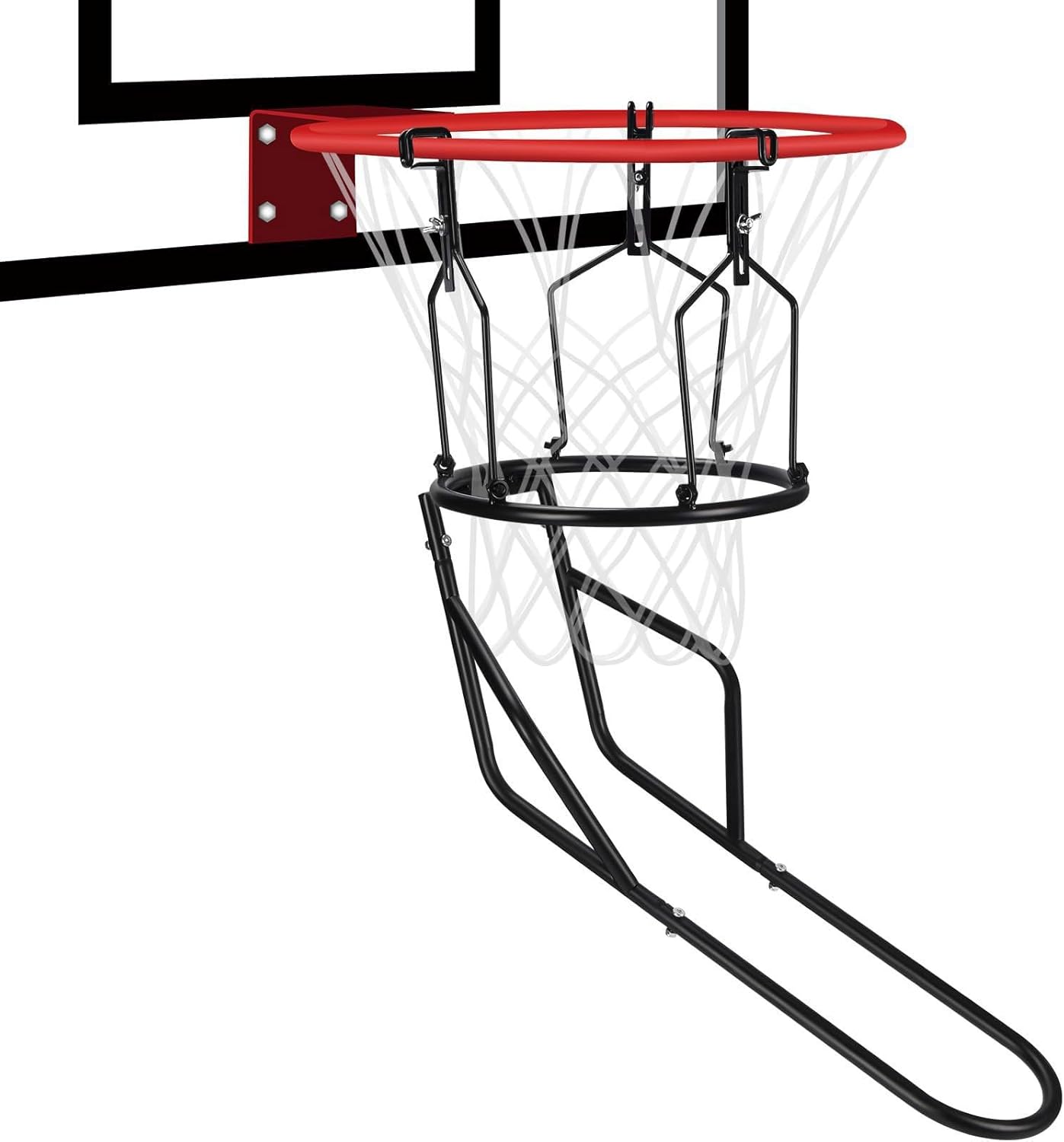 Portable Basketball Shot Rebounder,18Inch Rim & 180° Rotatable Basketball Return Attachment,Heavy Duty Metal Basketballs Returner with 3 Foldable Hooks