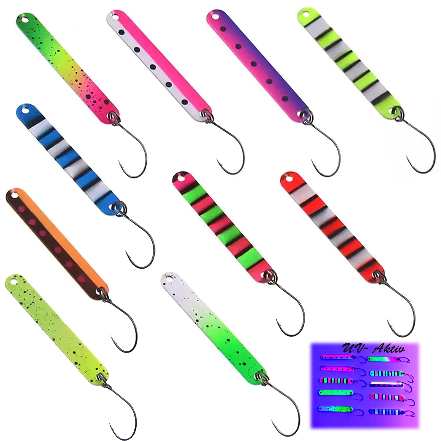 Messeneuheit 2022 - Juego de cebos para trucha activos, con rayos UV, para pesca de truchas, cebo para trucha, cebo de pesca para trucha, juego de 10 unidades de 3 cm 1,5 g