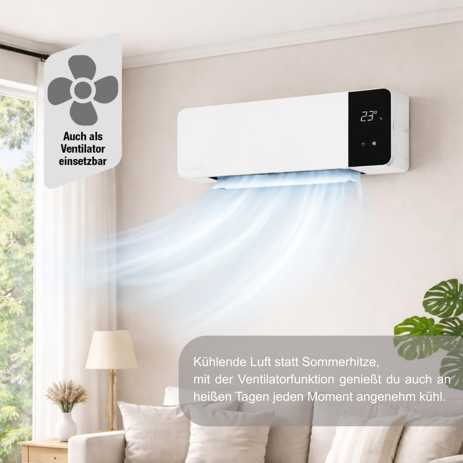 Telefunken Keramik Wandheizlüfter PTCWH-2000W LED-Display Thermostat Fernbedienung Timer Oszillation Überhitzungsschutz 18-45°C