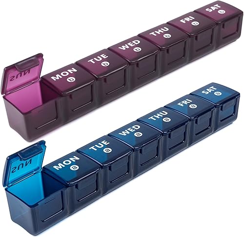 Miniatura 8 de Paquete de 2 organizadores de pastillas semanales grandes, organizadores de pastilleros de 7 días una vez al día, contenedor de pastillas de Am Pm