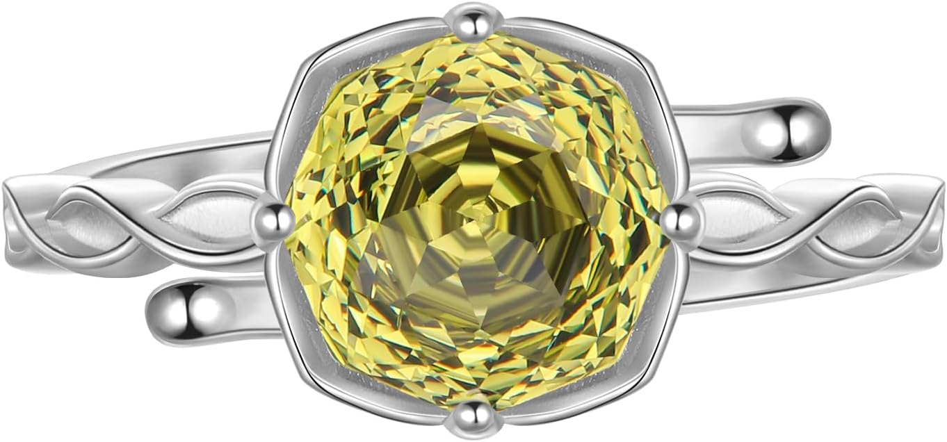 Aurora Tears Birthstone Rose Ring - 925 Sterling Silver Rose Cut Cubic Zirconia Flower Adjustable Ring Anniversary Engagement Promise Ring Birthday Jewelry Gift for Women Wife Mom Daughter