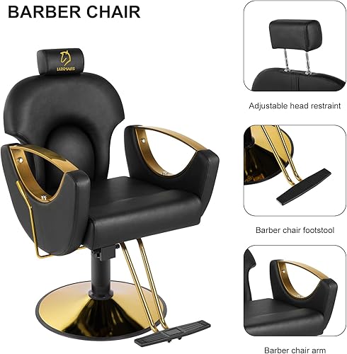 Miniatura 6 de Silla de peluquería Silla de peluquería giratoria de 360 grados, silla de peluquería hidráulica, capacidad de hasta 330 libras, equipo de spa de